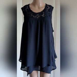 STYLE & CO. ASYMMETRICAL TOP. SLEEVELESS. CREPE-LIKE FABRIC WITH LACE TRIM.